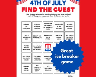 4th of July Find the Guest Bingo Game: Independence Day Party (PDF)