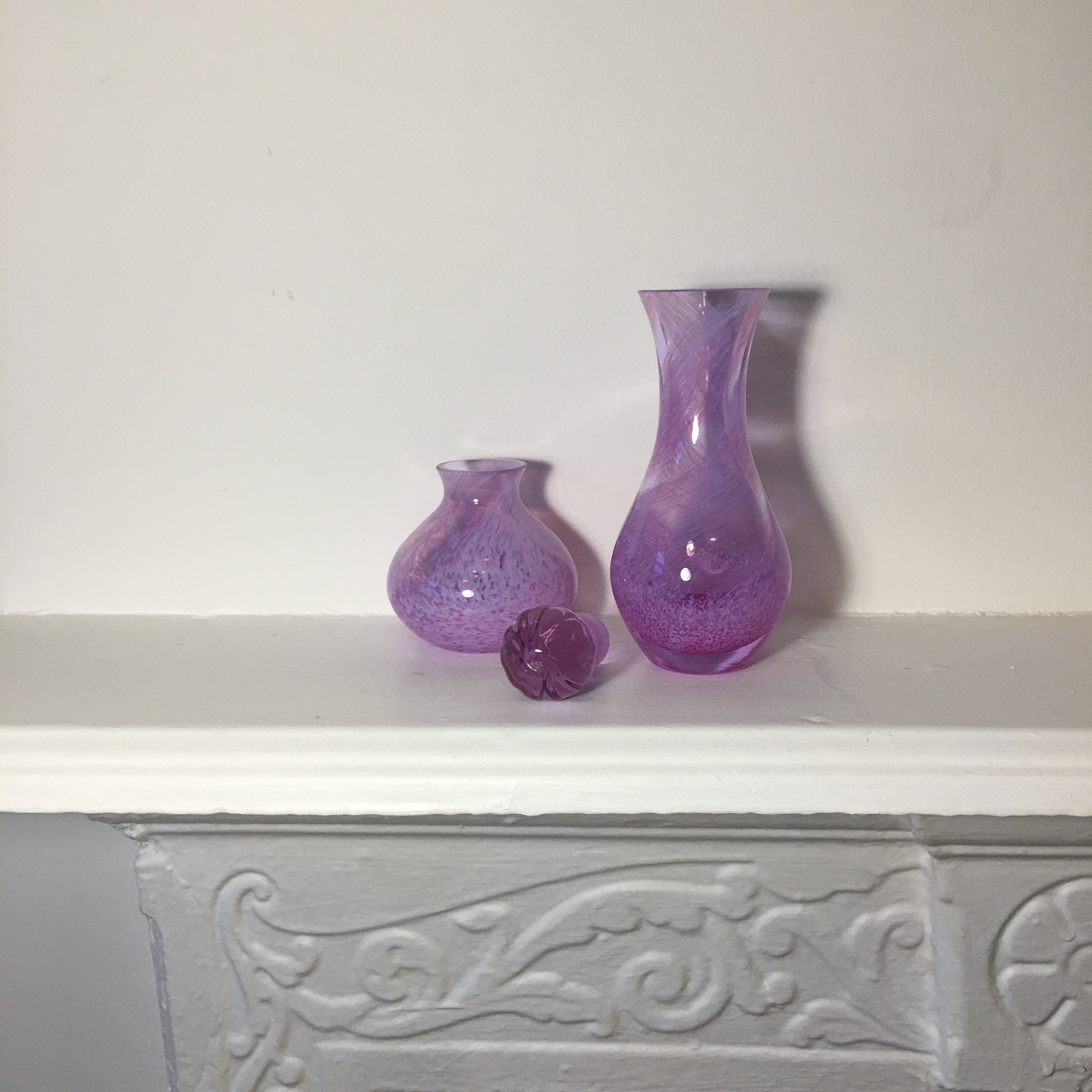 Vanity set. Art glass Set Precious Lilac Crystal vase Set