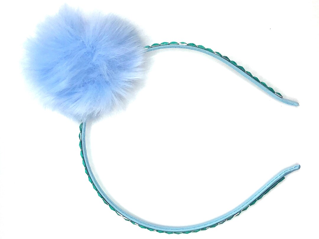 POM POM HEADBAND Pom Pom Rhinestone Headband Fluffy Headband Pink Pom Pom Blue Pom Pom Gift for
