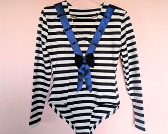 90s French sailor-style bodysuit with shoulder pads - women's UK size 8-10