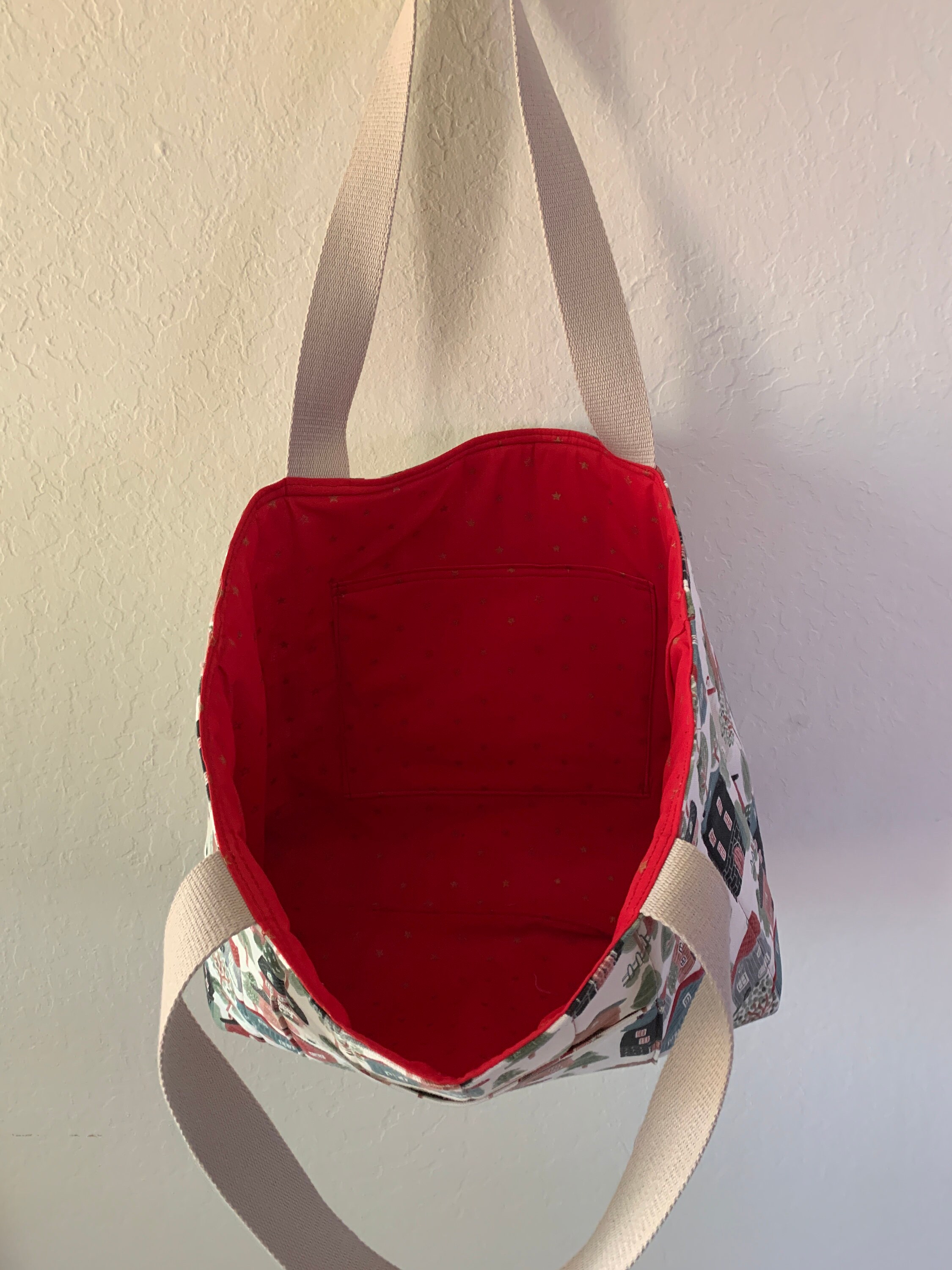 Handmade Fabric Tote Bag, Neighborhood Houses Tote Bag, Canvas Fabric