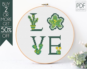 Plant Love Cross Stitch Pattern PDF, Gardening Cross Stitch, Succulent, Plant, Lady, Mom, Modern Cross Stitch, Embroidery Pattern, Beginner