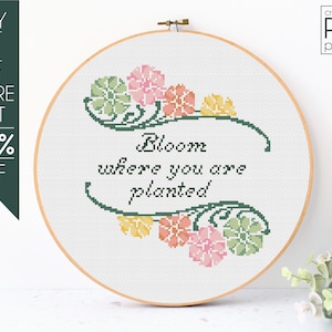 Floral Quote Cross Stitch Pattern PDF, Flower Embroidery Pattern, Motivational Cross Stitch, Inspirational, Mental Health,