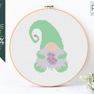 Easter Gnome Cross Stitch Pattern Pdf, Cute Gnome Pattern, Eggy Pattern, Spring Cross Stitch Pattern, Easter Eggy, Eggy Embroidery, Begginer