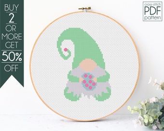 Easter Gnome Cross Stitch Pattern Pdf, Cute Gnome Pattern, Eggy Pattern, Spring Cross Stitch Pattern, Easter Eggy, Eggy Embroidery, Begginer