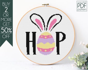 Easter Cross Stitch Pattern Pdf, Easter Embroidery, Bunny Easter, Spring Cross Stitch, Eggy Cross Stitch Pattern, Spring Rabbit, Begginer