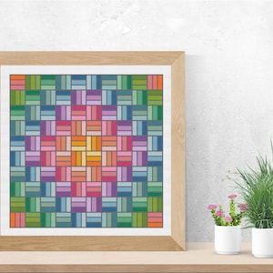 Geometric Ornament Cross Stitch Pattern PDF, Rainbow Embroidery Pattern, Tile Cross Stitch Pattern