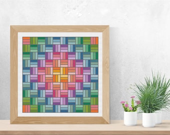Patrón de punto de cruz de adorno geométrico PDF, patrón de bordado arco iris, patrón de punto de cruz de azulejos