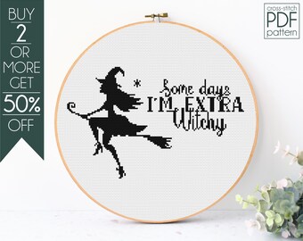 Witchy Cross Stitch Pattern PDF, Witch Broom Cross Stitch, Funny Hallowen, Happy Hallowen, Spooky, Embroidery Pattern, Beginner