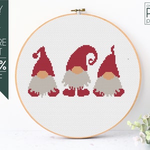 Christmas Gnomes Cross Stitch Pattern PDF, Cristmas Cross Stitch Pattern, Modern Cross Stitch, Gnomes Pattern, Embroidery Pattern, Beginner