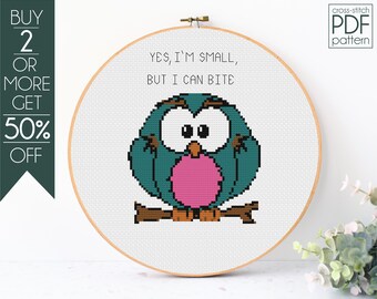 Funny Animal Cross Stitch Pattern PDF, Owl Cross Stitch, Bird, Funny, Sarcastic, Quote, Modern Cross Stitch, Embroidery Pattern, Beginner