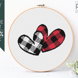 Herzen Buffalo Karo Kreuzstich Muster PDF, Herzen Stickmuster, Valentinstag, Liebe, Buffalo Kariertes Muster,