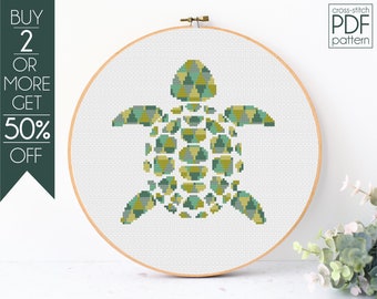 Schildpad kruissteekpatroon pdf, dier, schattig, schildpadliefhebber, woondecoratie, moderne kruissteek, borduurpatroon, beginner