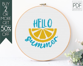 Hola Verano Patrón Punto de Cruz PDF, Patrón de Bordado de Verano, Patrón de Verano Divertido, Vacaciones, Vibraciones de Verano