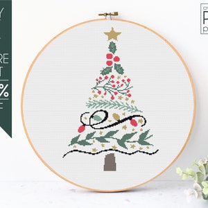 Christmas Tree Cross Stitch Pattern PDF, Modern Cross Stitch, Winter, Merry Christmas, Christmas Ornaments, Embroidery Pattern, Beginner