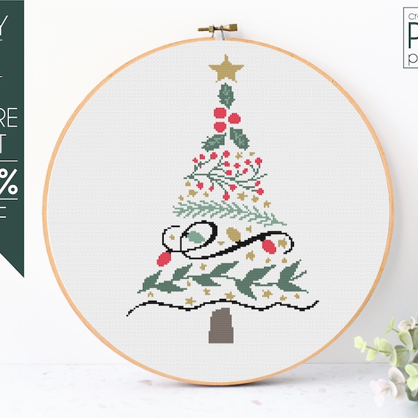 Christmas Tree Cross Stitch Pattern PDF, Modern Cross Stitch, Winter, Merry Christmas, Christmas Ornaments, Embroidery Pattern, Beginner