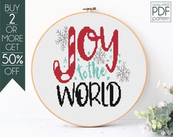 Joy To The World Cross Stitch Pattern PDF, Christmas  Cross Stitch, Joy, Funny, Merry Christmas, Snowflakes, Embroidery Pattern, Beginner