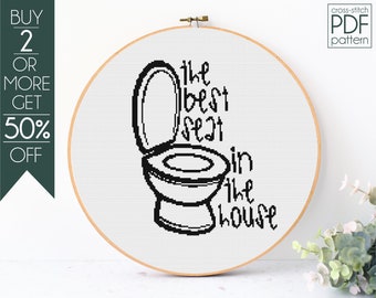 The Best Seat in The House Cross Stitch Pattern PDF, Wall Art Embroidery Pattern, Bathroom Decor, Quote, Funny Bathroom, Home