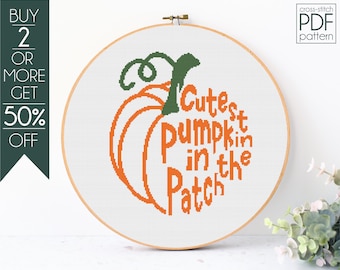 Patrón de punto de cruz de calabaza más lindo PDF, Patrón de bordado de calabaza, Otoño, Acción de Gracias, Halloween