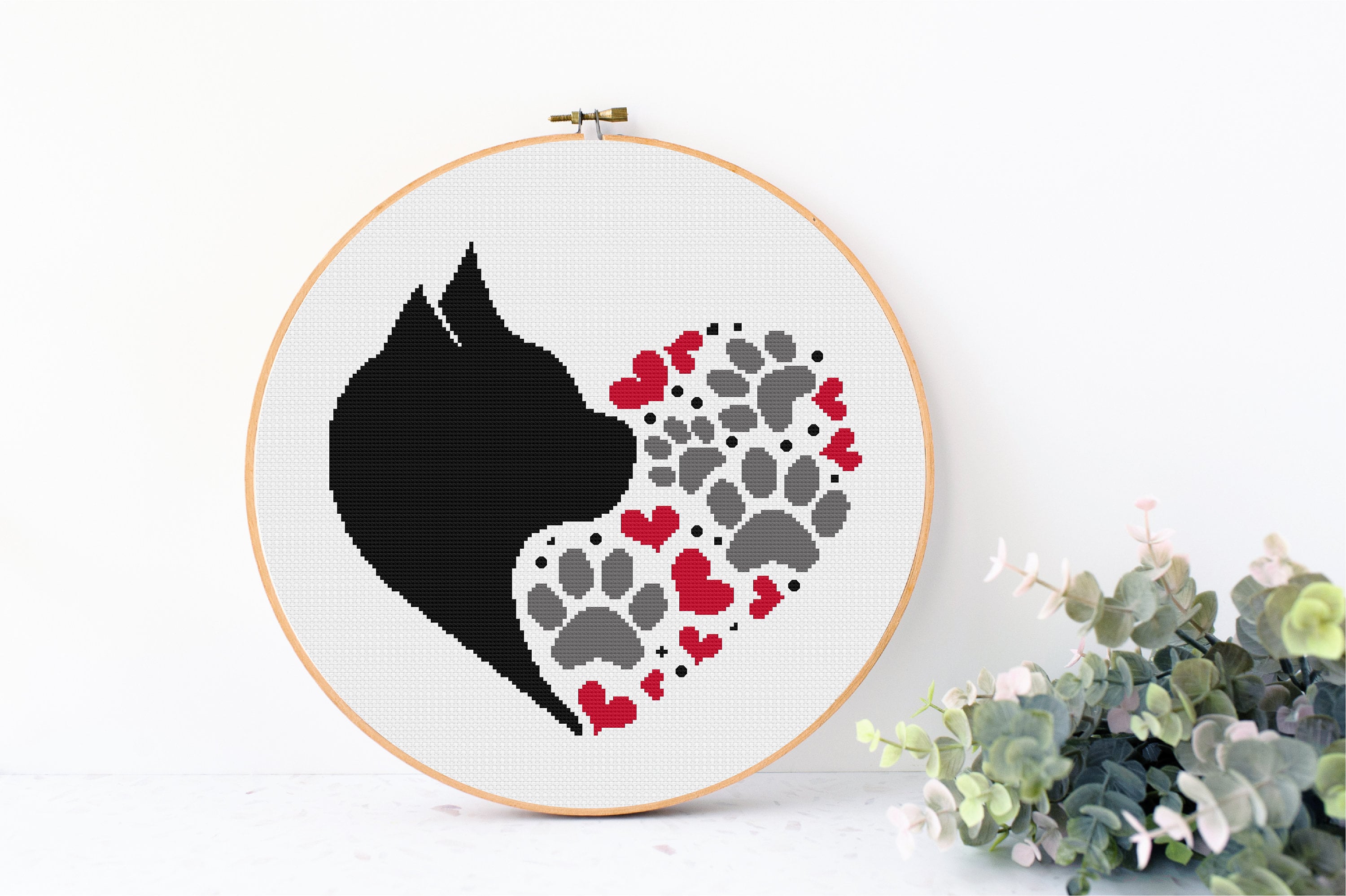 Cat Heart Cross Stitch Pattern PDF, Paw Embroidery Pattern, Heart, Cat ...