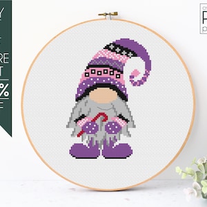 Gnome Christmas Cross Stitch Pattern PDF, Cristmas Cross Stitch Pattern, Modern Cross Stitch, Gnome Pattern, Embroidery Pattern, Beginner