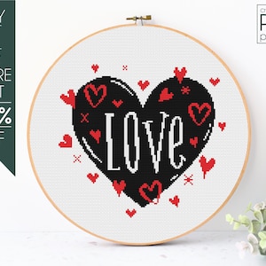 Love Heart Cross Stitch Pattern PDF, Love Cross Stitch, Valentines Day, Valentine Sayings, Hearts, Love, Embroidery Pattern, Beginner