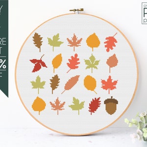 Herbst Blätter Kreuzstich Muster PDF, Blätter Kreuzstich, Hallo Herbst, Blätter, Herbst, Thanksgiving, Herbst, Stickmuster, Anfänger