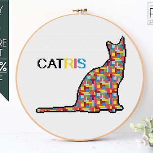 Funny Cat Cross Stitch Pattern PDF, Cat Mom Cross Stitch, Catris, Animal, Cute, Cat Lover, Modern Cross Stitch, Embroidery Pattern, Beginner