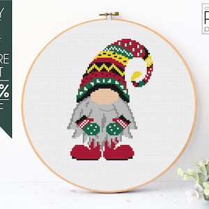 Gnome Christmas Cross Stitch Pattern PDF, Cristmas Cross Stitch Pattern, Modern Cross Stitch, Gnome Pattern, Embroidery Pattern, Beginner