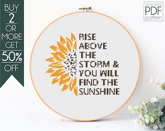 Motivational Cross Stitch Pattern PDF, Inspirational Quotes, Modern Cross Stitch, Sunflower Pattern, Embroidery, Beginner