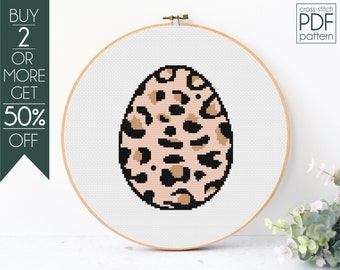 Patrón Punto de Cruz Huevo PDF, Patrón de Bordado de Pascua, Huevo de Leopardo, Pascua, Primavera, Felices Pascuas, Patrón Leopardo