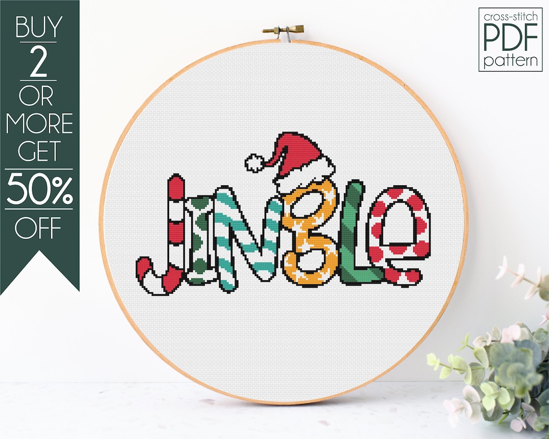 Jingle Cross Stitch Pattern PDF, Christmas Embroidery Pattern, Merry