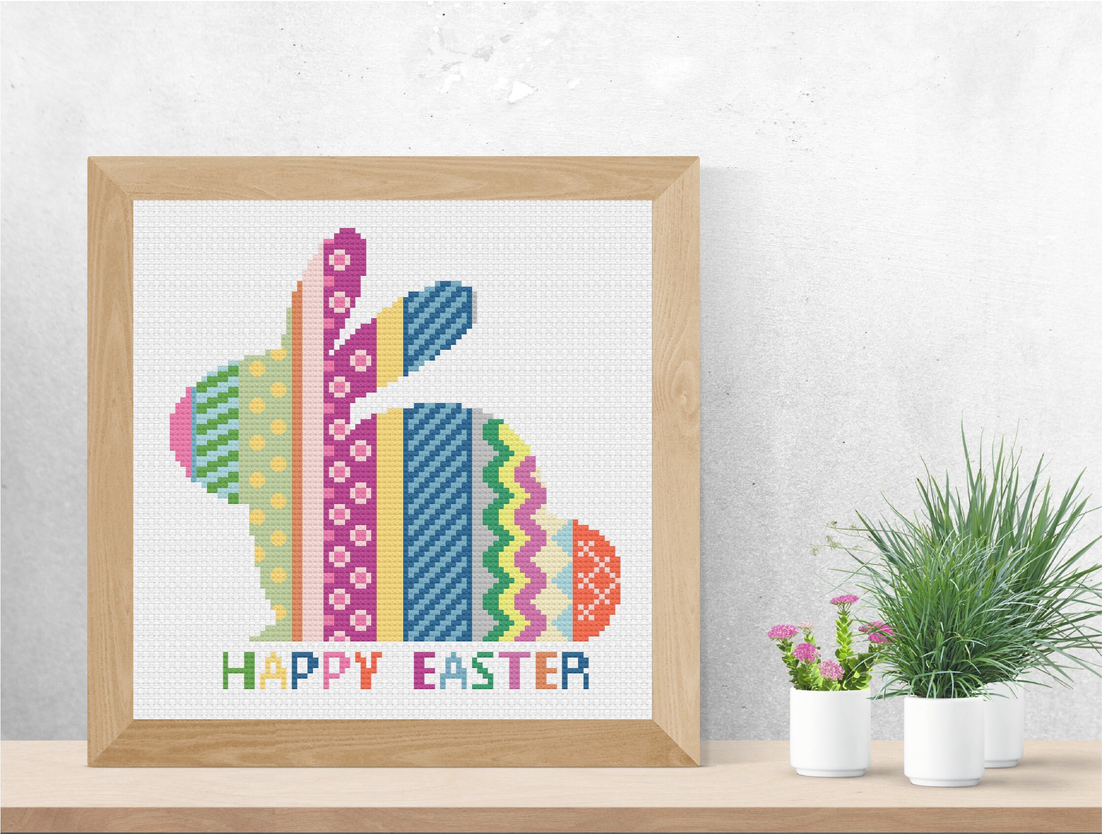 Easter Bunny Cross Stitch Pattern PDF, Spring Embroidery Pattern, Happy ...