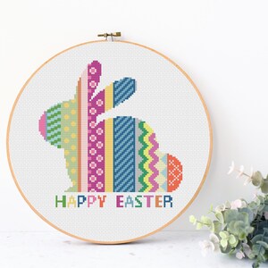 Easter Bunny Cross Stitch Pattern PDF, Spring Embroidery Pattern, Happy ...