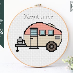 Camping Cross Stitch Pattern PDF, Camper Cross Stitch, Keep It Simple, Camp Life, Funny, Modern Cross Stitch, Embroidery Pattern, Beginner