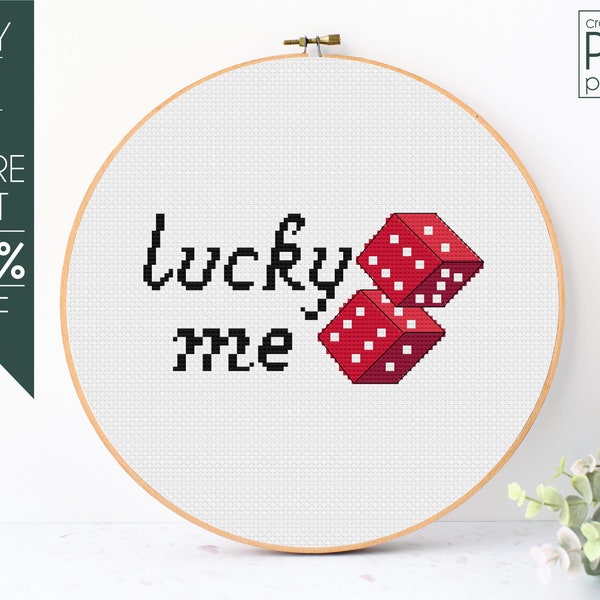 Lucky Me Cross Stitch Pattern PDF, Dice Cross Stitch, Gambling, Casino, Funny, 3D, Money, Modern Cross Stitch, Embroidery Pattern, Beginner