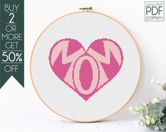 Patrón Punto de Cruz Mamá PDF, Patrón de Bordado Día de la Madre, Regalo Día de la Madre Punto de Cruz Contado, Familia, Momlife, Corazón