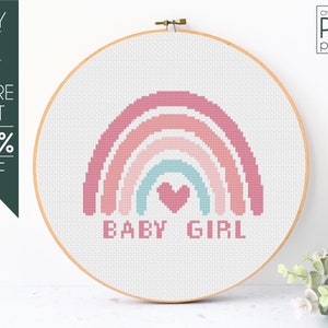 Baby Customizable Counted Cross Stitch Pattern PDF, Rainbow Embroidery Pattern, Personalized Gift, Girl Nursery Decor, Baby Girl