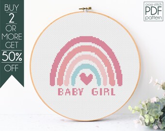 Baby Customizable Counted Cross Stitch Pattern PDF, Rainbow Embroidery Pattern, Personalized Gift, Girl Nursery Decor, Baby Girl