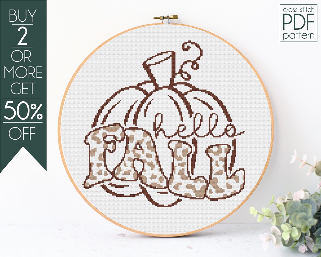 Hello Fall Cross Stitch Pattern PDF, Pumpkin Embroidery Pattern ...