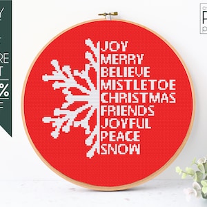 Snowflake Cross Stitch Pattern PDF, Christmas Cross Stitch, Merry Christmas, Winter, Snow, Embroidery Pattern, Beginner