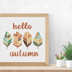 Hello Autumn Cross Stitch Pattern PDF, Autumn Leaves Cross Stitch, Fall ...