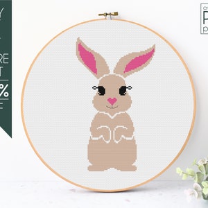 Bunny Cross Stitch Pattern PDF, Rabbit Embroidery Pattern, Animals Cross Stitch, Cute Rabbit Pattern, Easter, Spring, Nursery
