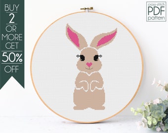 Bunny Cross Stitch Pattern PDF, Rabbit Embroidery Pattern, Animals Cross Stitch, Cute Rabbit Pattern, Easter, Spring, Nursery