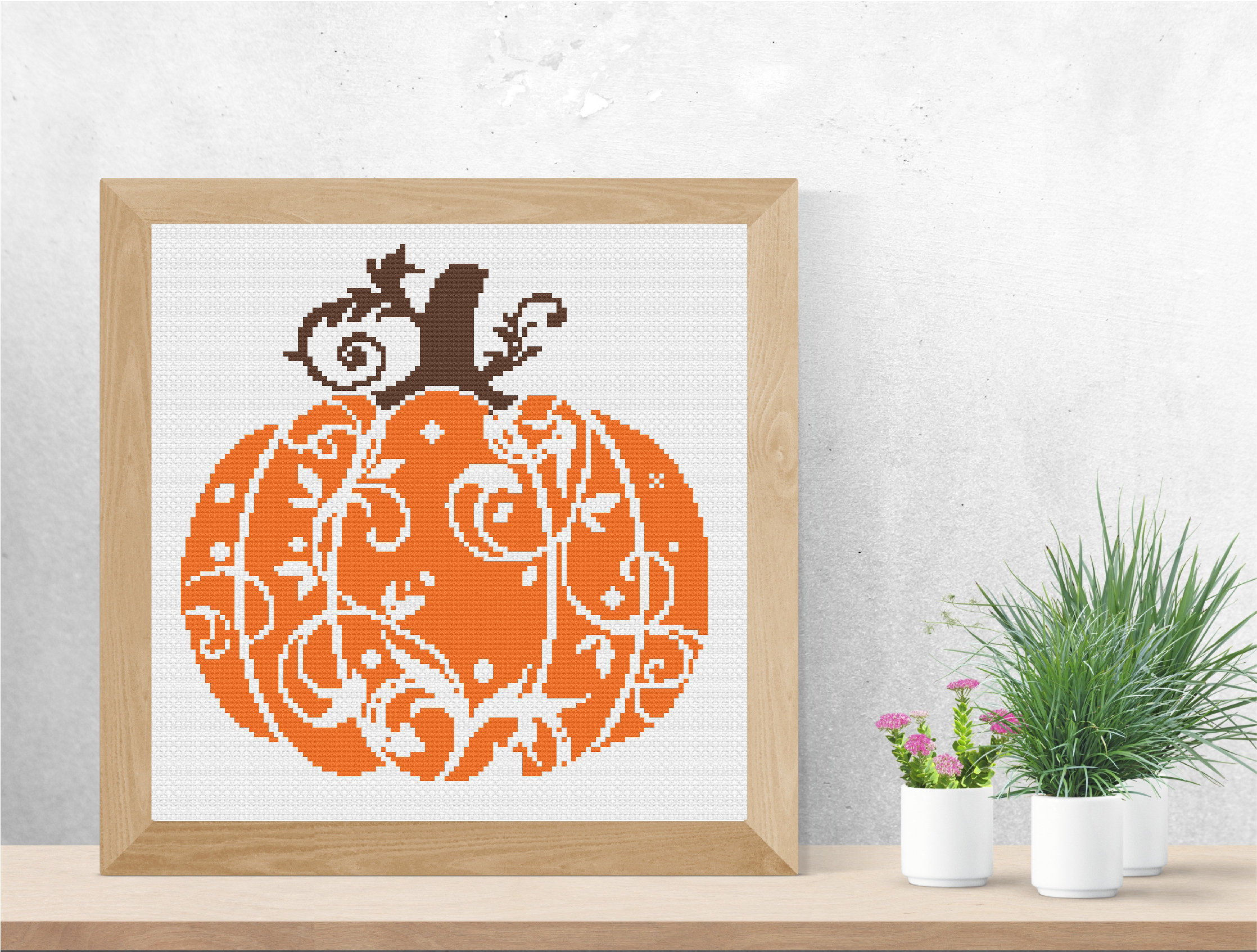 Pumpkin Cross Stitch Pattern PDF, Fall Cross Stitch, Swirly Pumpkin ...