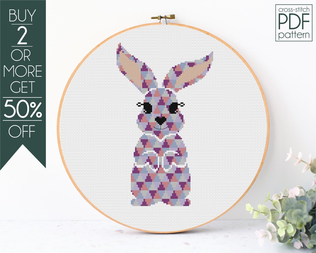 Geometric Easter Rabbit Geometric Bunny Cross Stitch Pattern PDF, Rabbit Embroidery Pattern ...