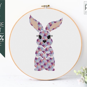 Geometric Bunny Cross Stitch Pattern PDF, Rabbit Embroidery Pattern, Animals Cross Stitch, Cute Rabbit Pattern, Easter, Spring, Nursery