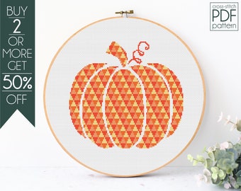 Geometric Pumpkin Cross Stitch Pattern PDF, Fall Embroidery Pattern, Pumpkin, Geometric Pattern, Fall, Halloween, Thanksgiving, Autumn