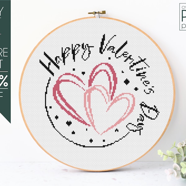 Joyeuse Saint-Valentin, motif PDF de point de croix, coeurs Saint-Valentin, point de croix, Saint-Valentin, coeurs, amour, motif de broderie, débutant