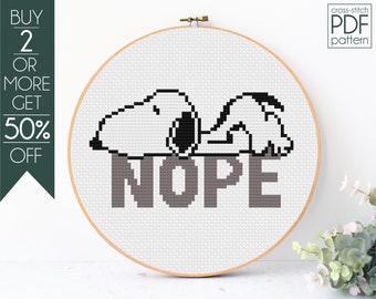 Sleepy Dog Cross Stitch Pattern PDF, Nope, Funny Quotes, Dog Mom, Sarcastic, Lazy, Modern Cross Stitch, Embroidery Pattern, Beginner